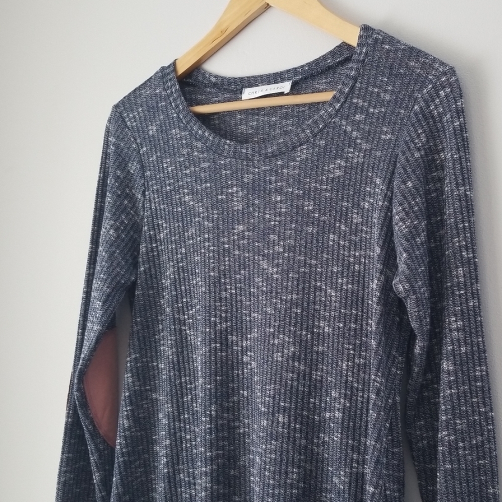💎 3/$12 Chris & Carol blue lightknit tunic elbow patch S